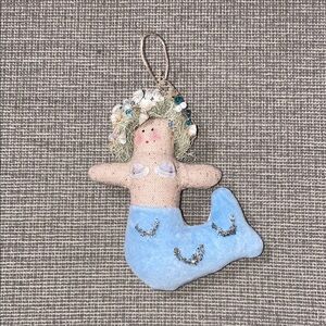 Handmade Mermaid Holiday Ornament - Blue and Beige